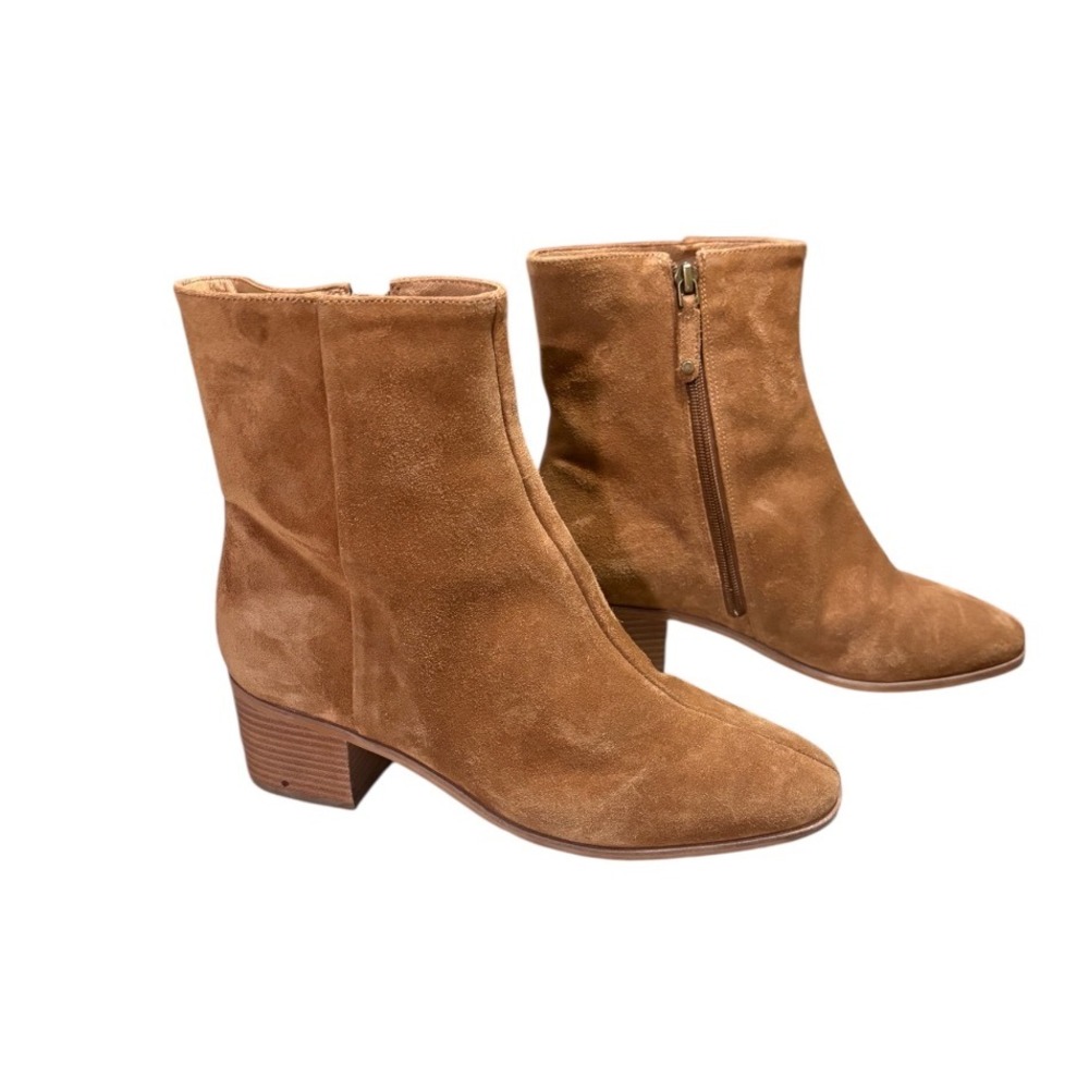 Soludos "Fulton" Suede Ankle Boots Brown Side Zip Block Heel Size 9.5 / 40.5 - Picture 3 of 10